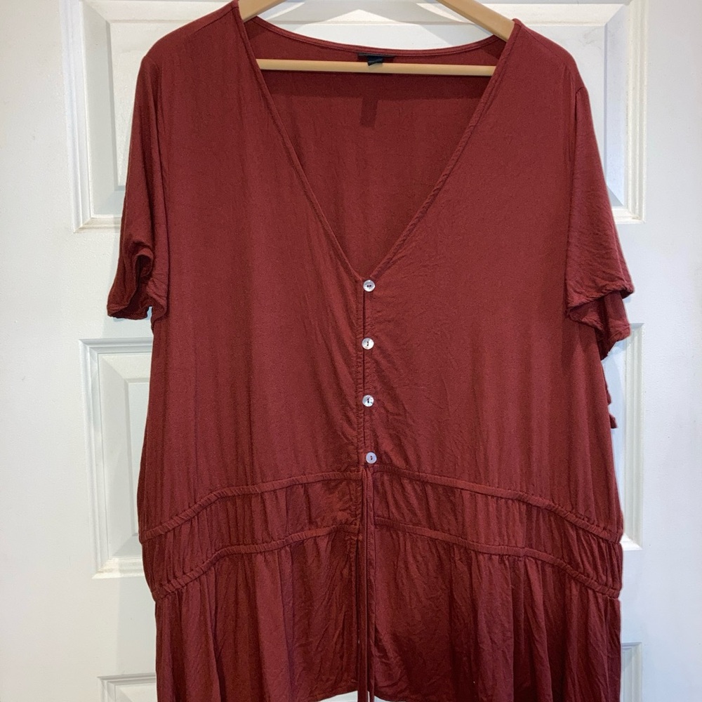 Torrid Blouse Top Size 5X Rust Brown Color Short Sleeve Peplum Tie Waist V Neck